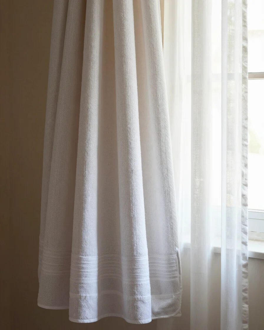 Natural daylight product photograph of folded cotton towels and a