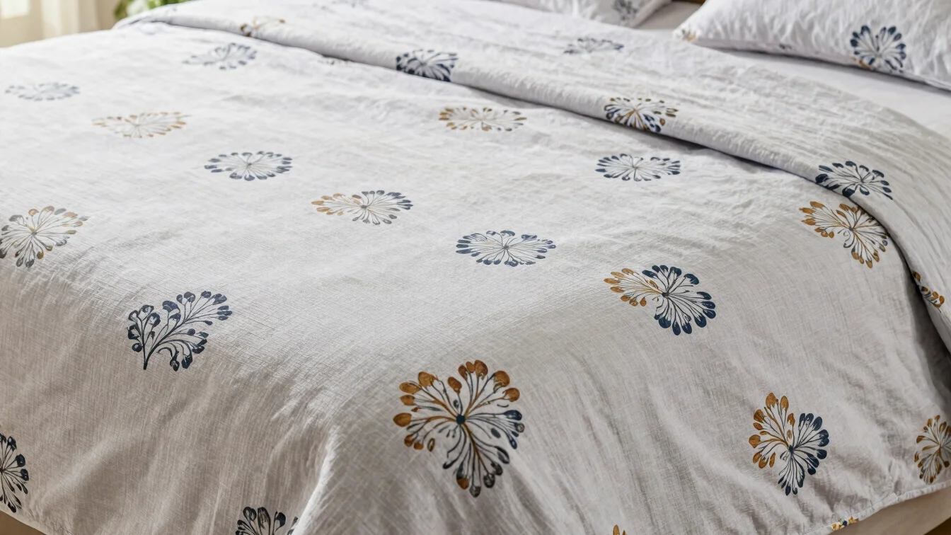 Natural daylight close-up of a Sitara bedsheet print showing clear color and pattern detail, soft even exposure, accurat
